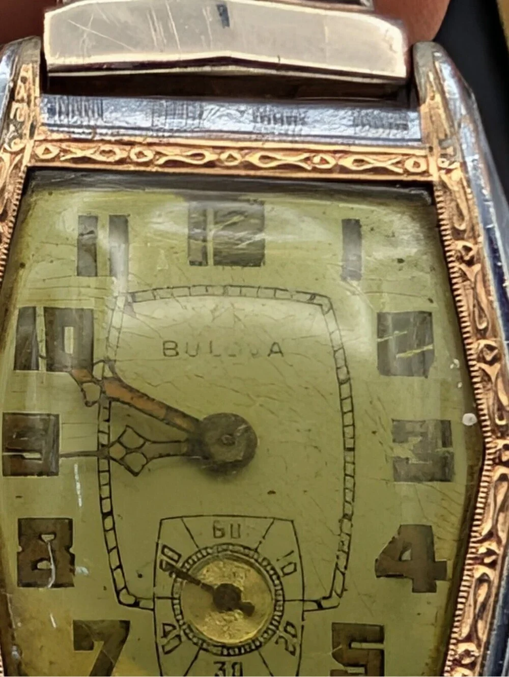 Vintage 1920s Art Deco Bulova 10AN 14K Gold Filled Two Tone Mens Watch For Parts